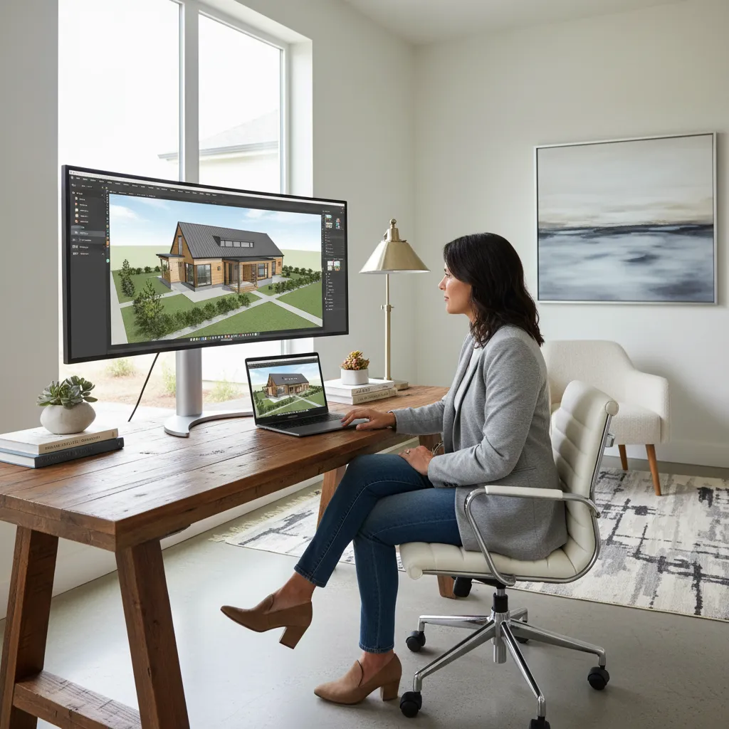 homeowner using simple 3D home design planner to test roof layout