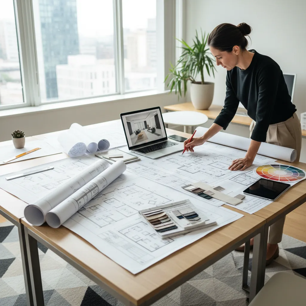 Documentación completa de un proyecto de interiorismo con planos y notas técnicas