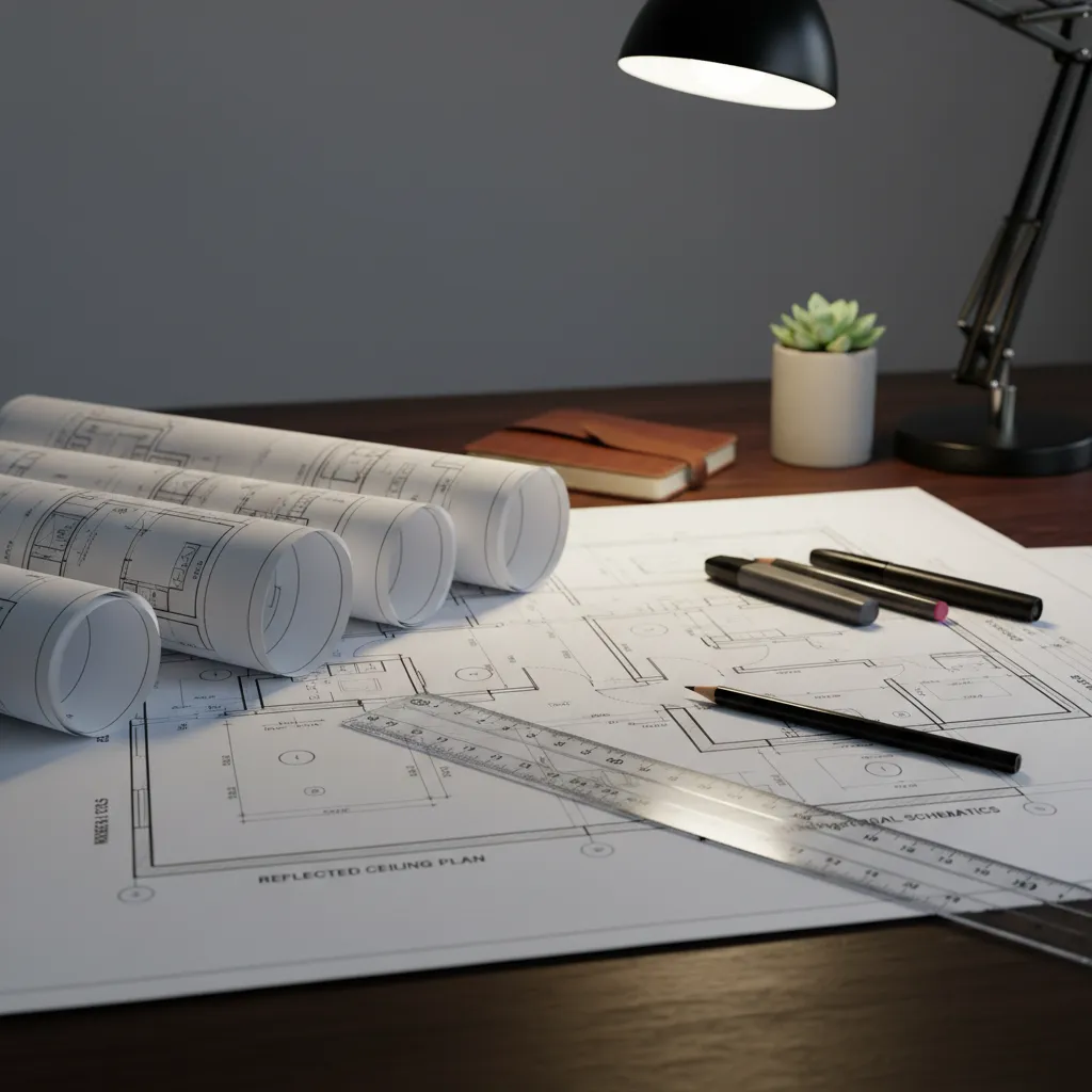 Planos técnicos de iluminación y electricidad para un proyecto de interiorismo