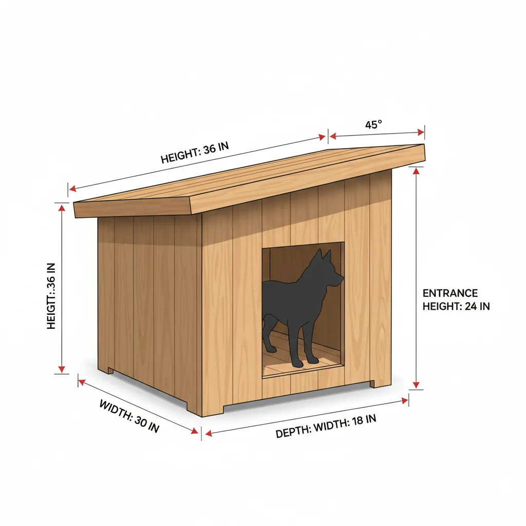 Diagrama de proporciones de una casa de perro de madera