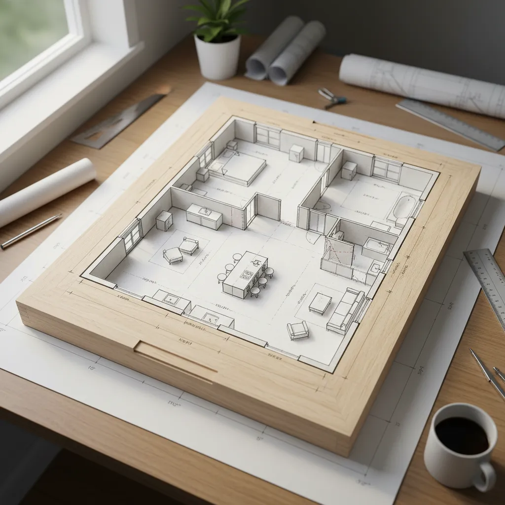 Plano inicial de distribución para una casa de muñecas con varias habitaciones