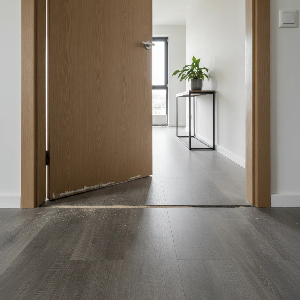 Interior door scraping against raised vinyl flooring after layering installation