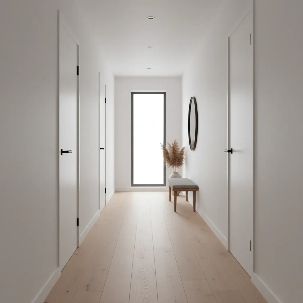 Interior hallway demonstrating doors matching modern home design style