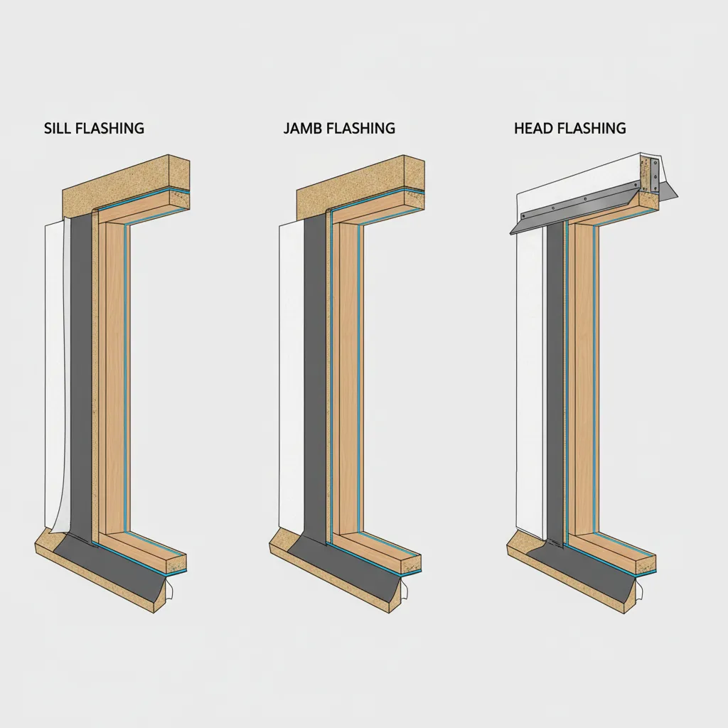 Step sequence of flashing installation around exterior door
