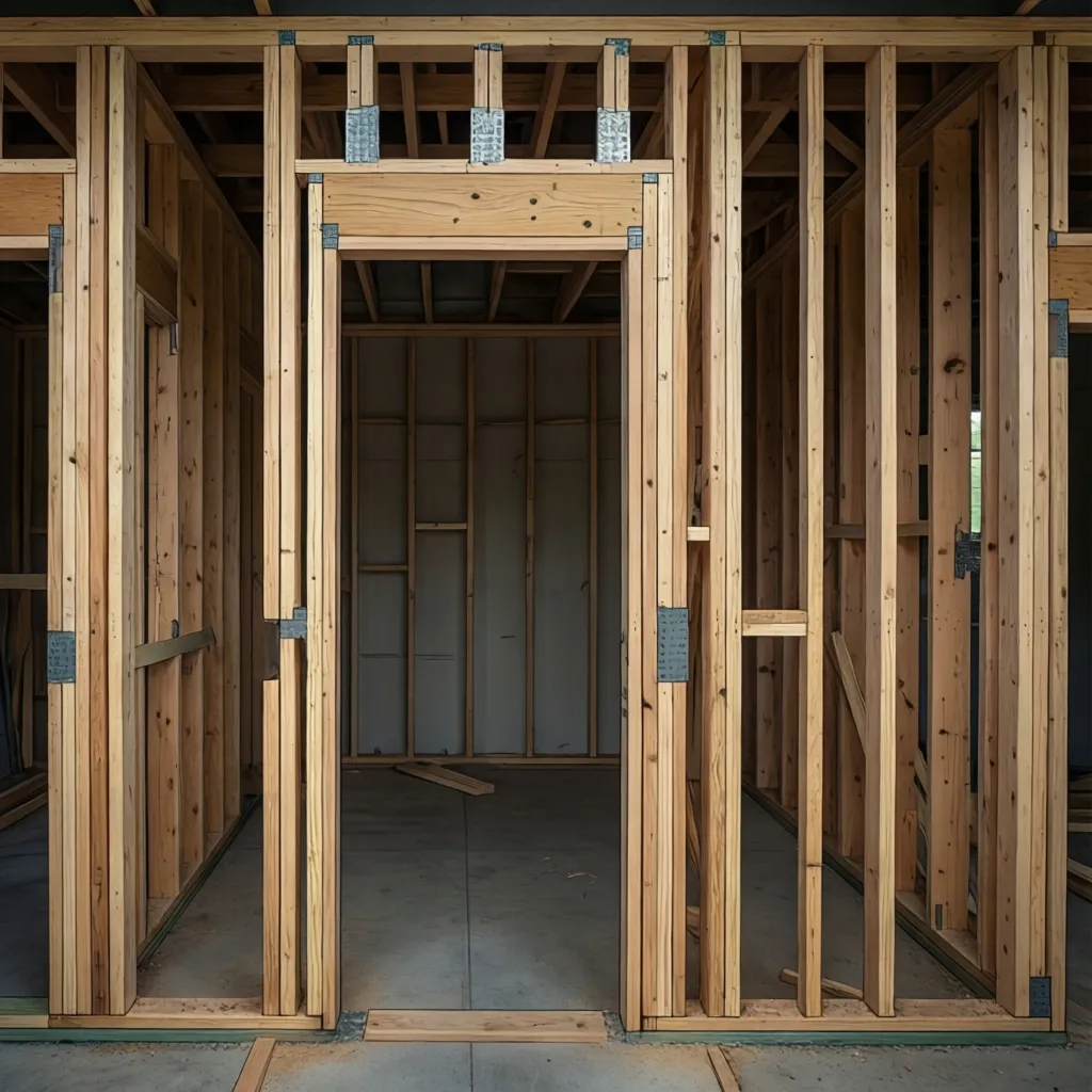 Stud layout for exterior door showing king studs jack studs and header