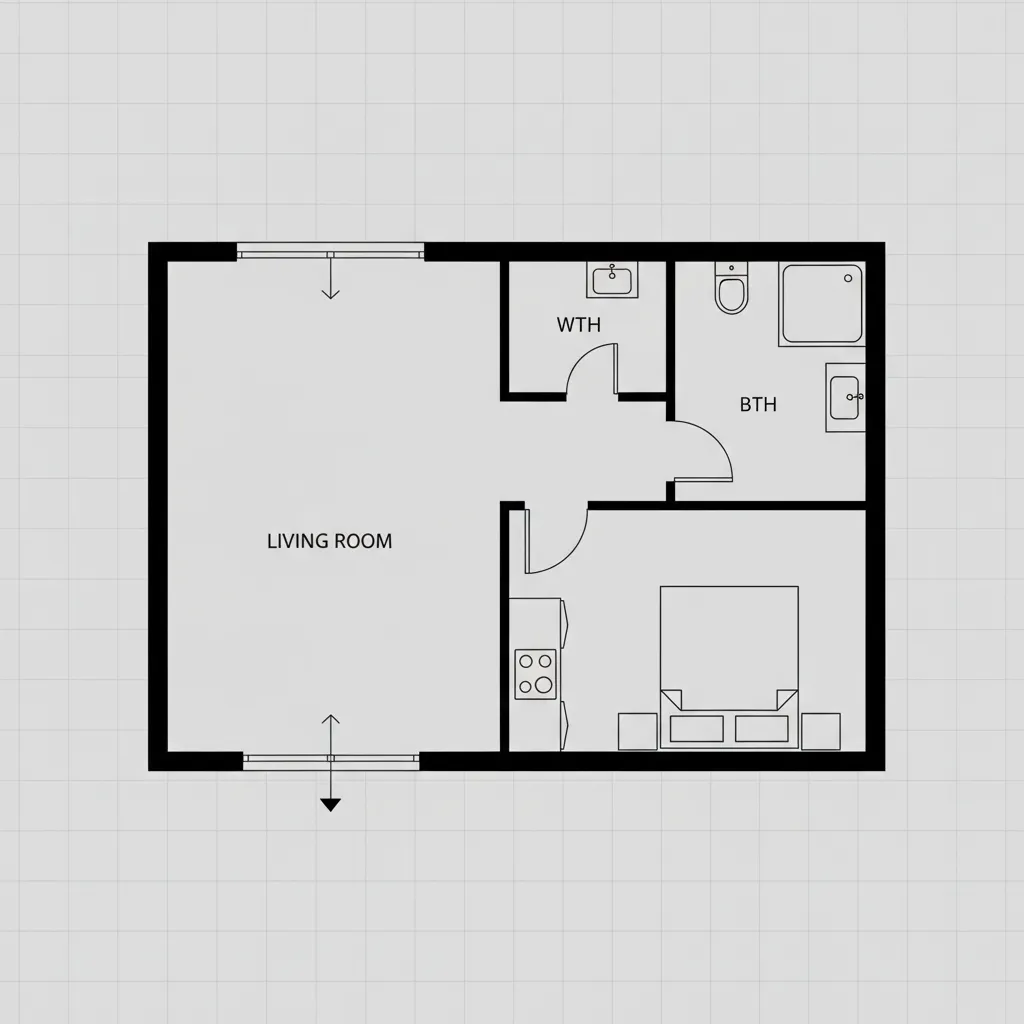 Floor plan diagram showing door element attached to wall alignment