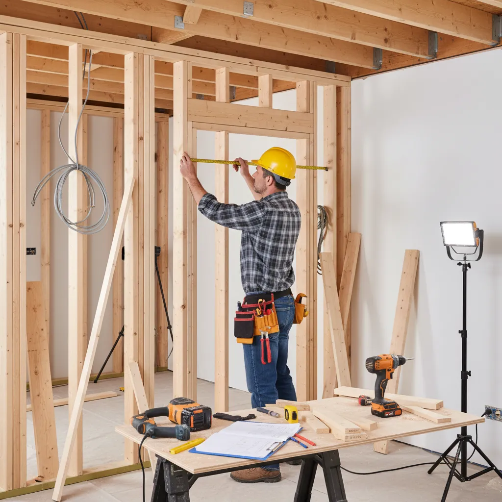 Contractor widening wall framing to change door rough opening size