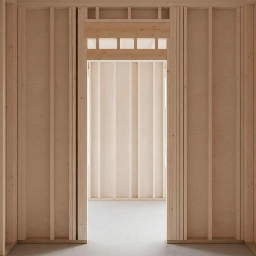 Framed wall showing rough opening structure for an exterior door