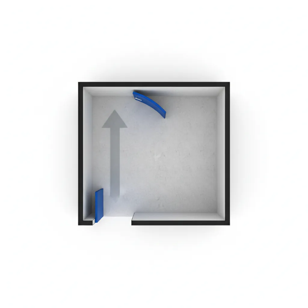 Floor plan showing door swing clearance area