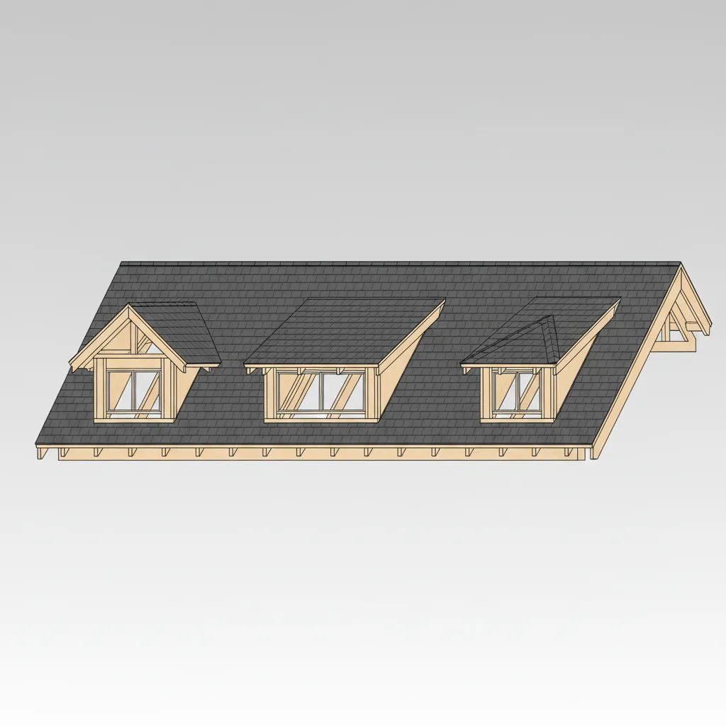 Diagram showing structural differences between dormer types