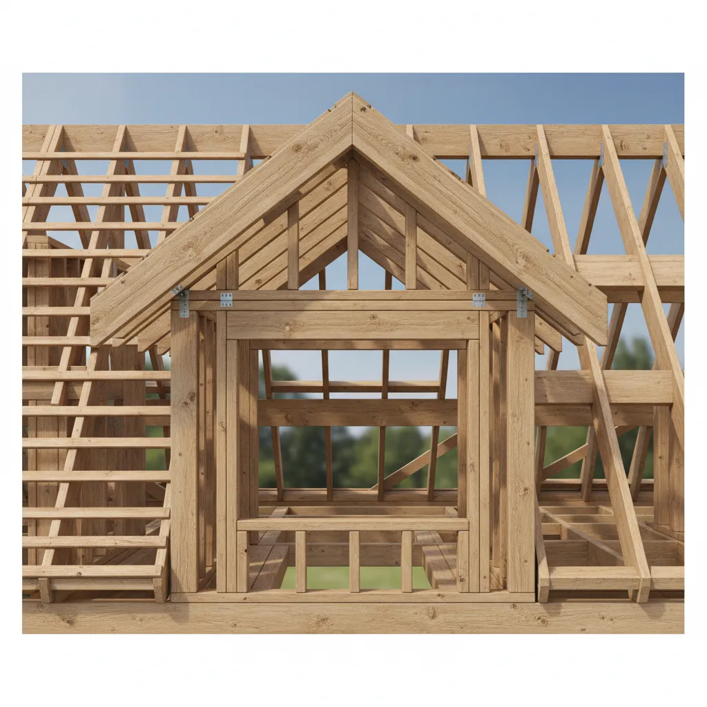 Dormer framing showing headers trimmer rafters and roof structure