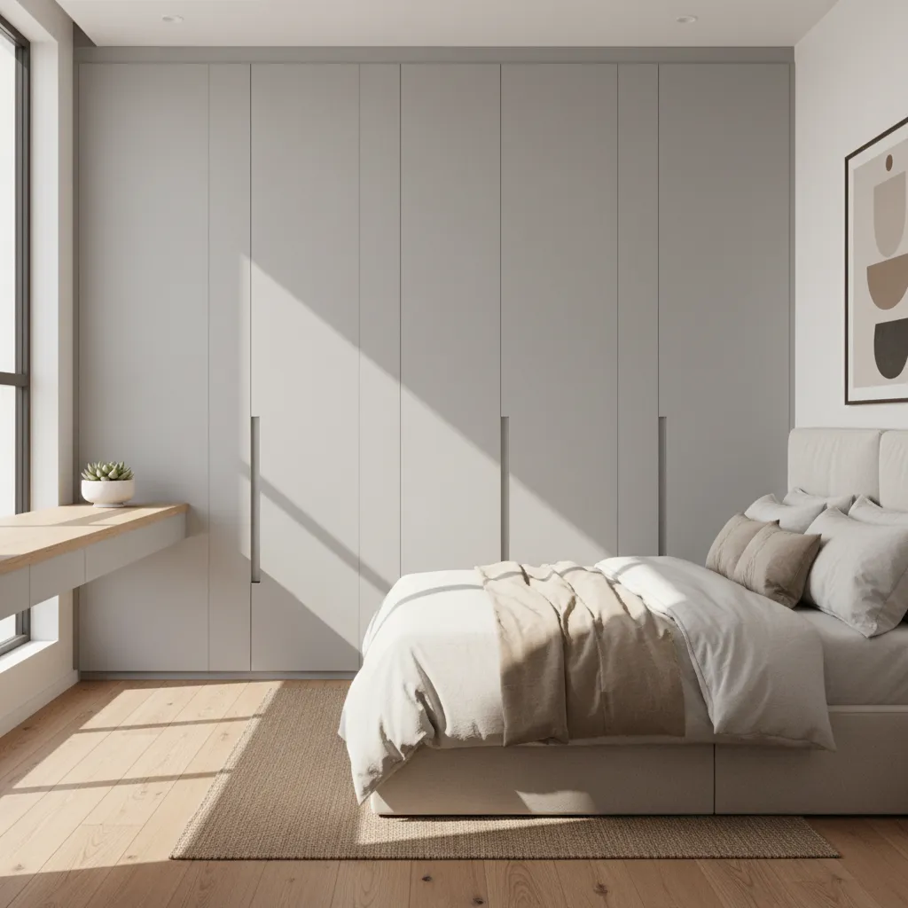 Dormitorio compacto con armario empotrado en una casa de 80 metros cuadrados