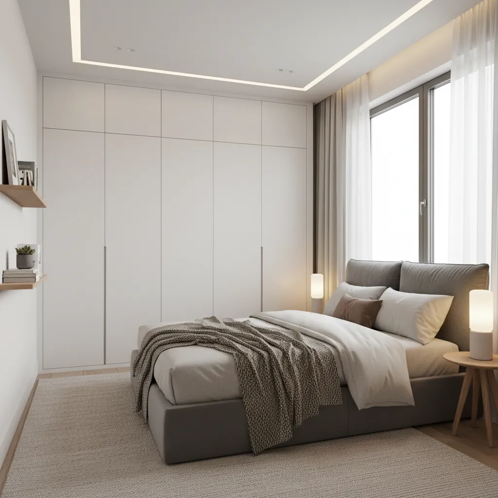 Dormitorio moderno compacto en una casa pequeña