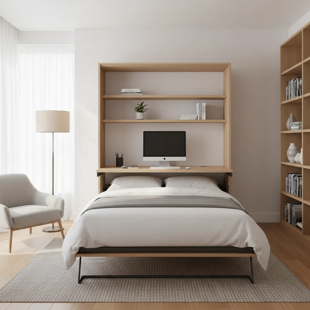 Dormitorio flexible utilizado como oficina en casa