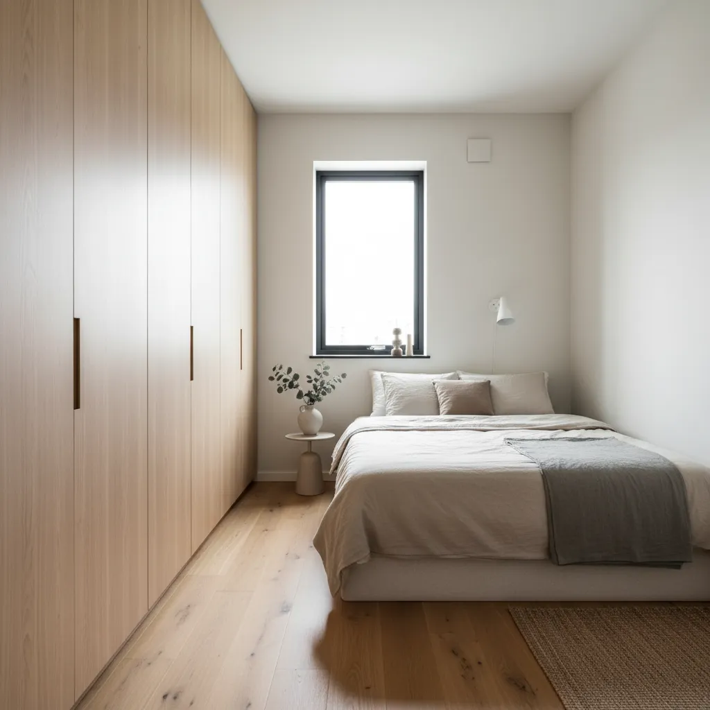 Dormitorio moderno compacto en una casa de tamaño medio