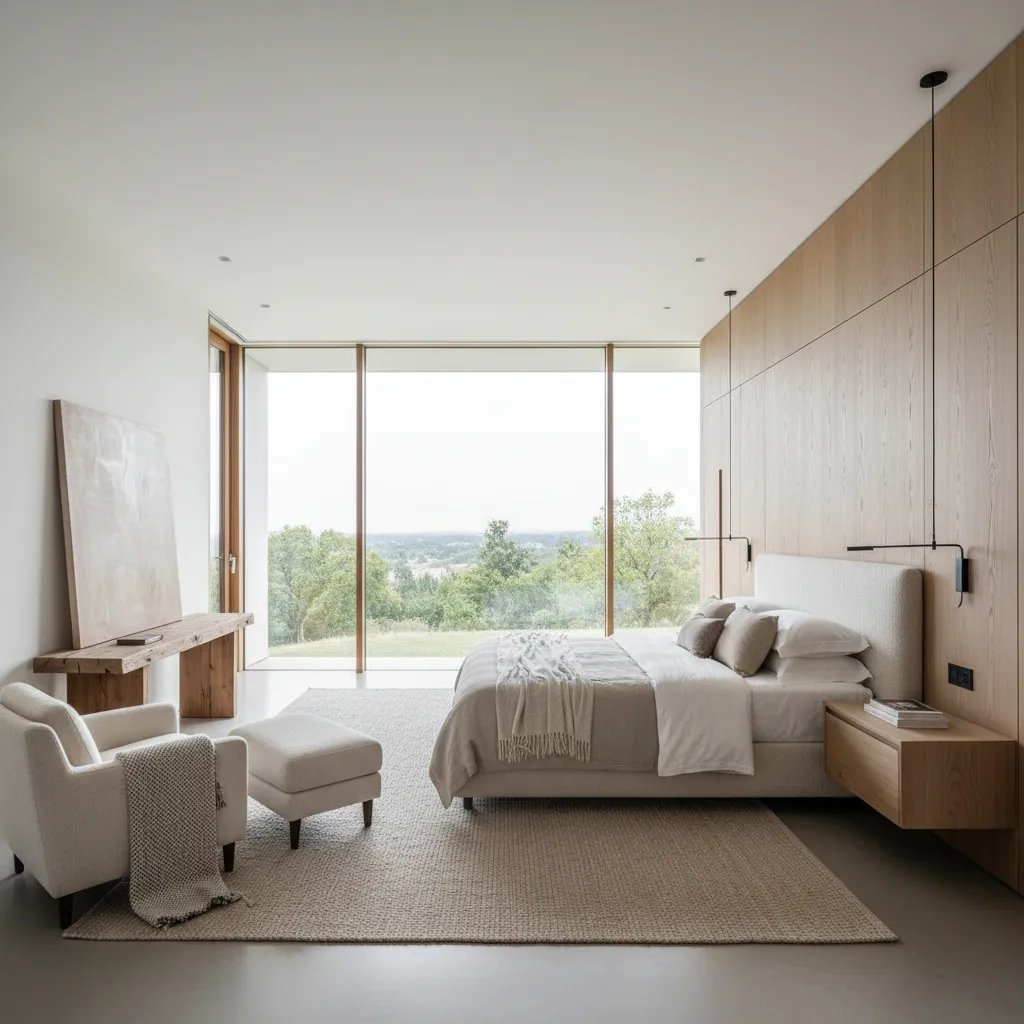 Dormitorio principal moderno dentro de una casa contemporánea