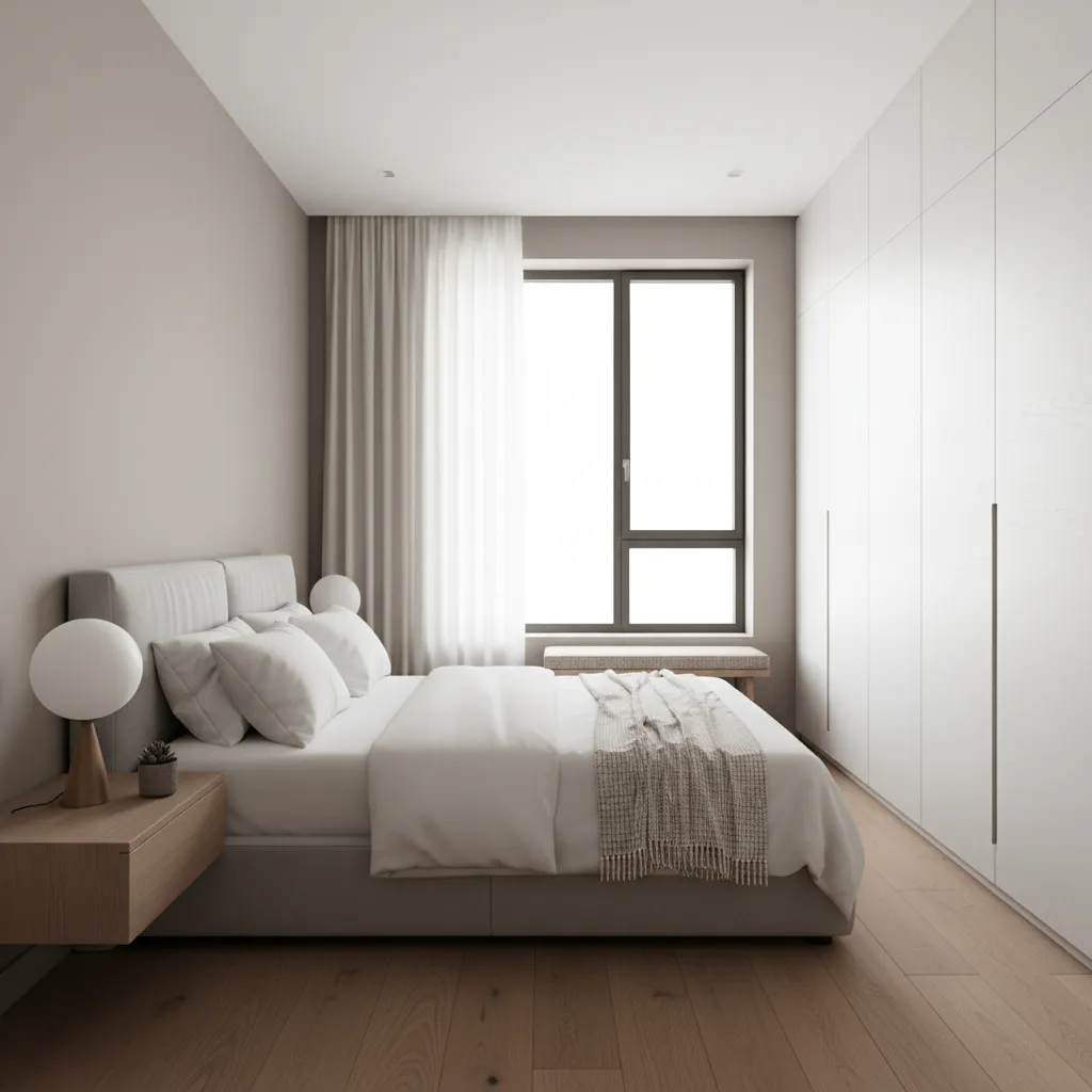 Dormitorio moderno en casa familiar de tres habitaciones