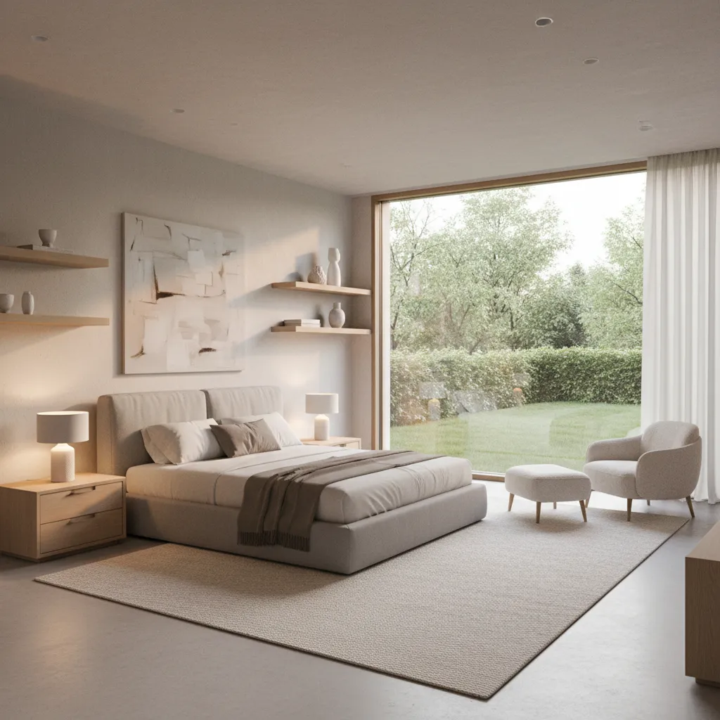 Dormitorio moderno en casa pareada luminosa