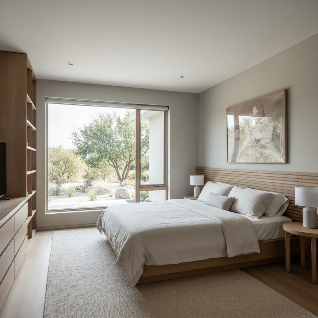 Dormitorio principal en casa moderna de una planta