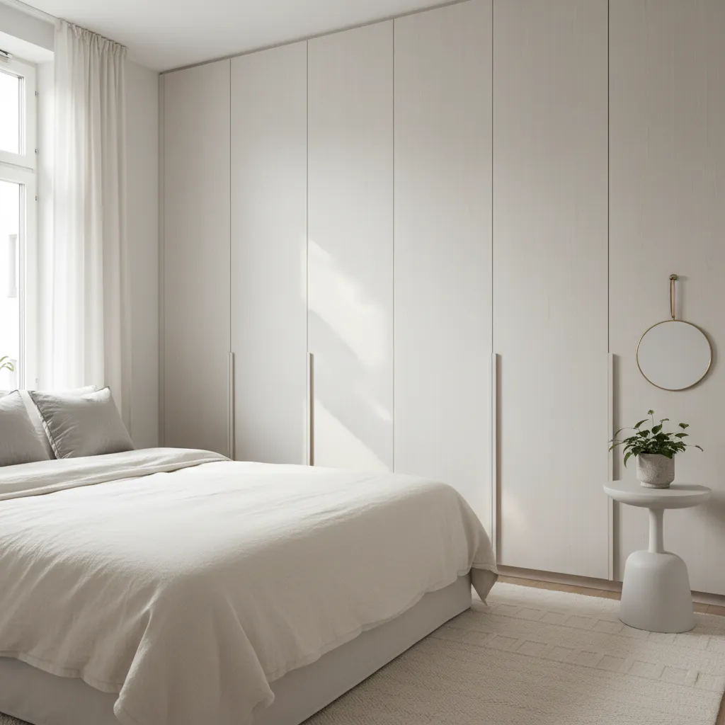 Dormitorio compacto con armario empotrado en casa pequeña