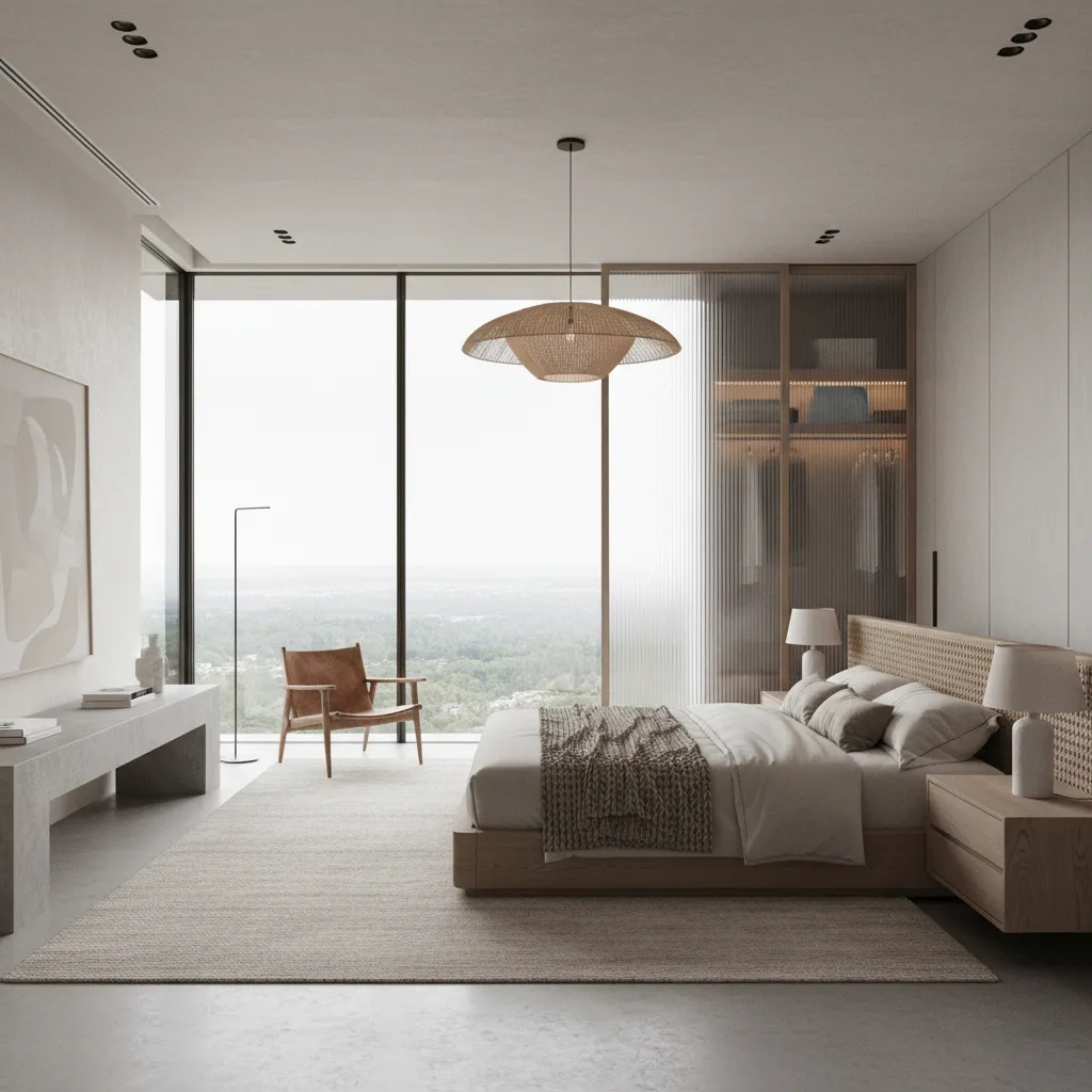 Dormitorio principal amplio con diseño moderno en casa de 200 metros cuadrados