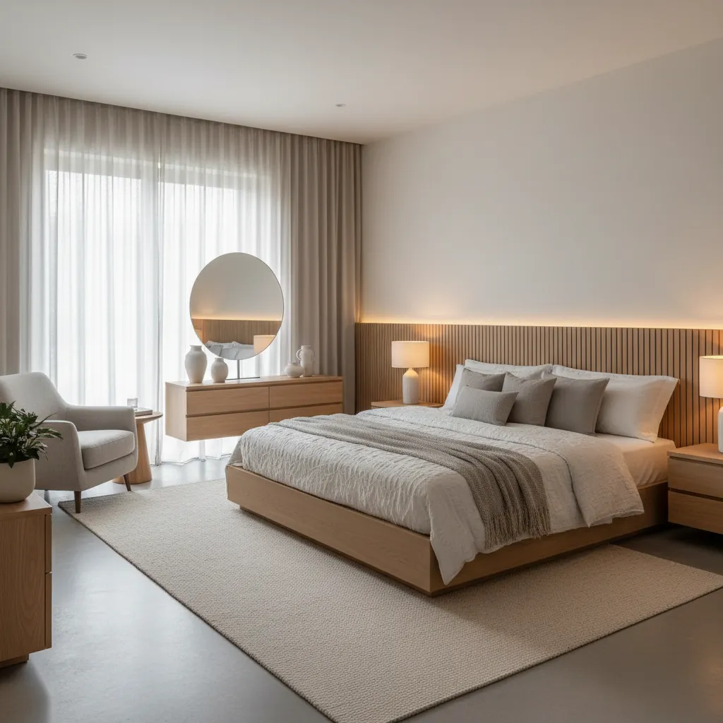 Dormitorio principal moderno en una casa de tres habitaciones