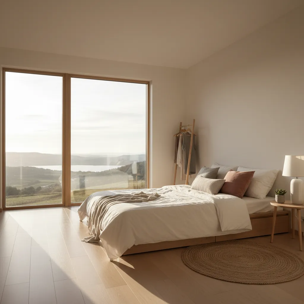 Dormitorio con gran ventana y abundante luz natural