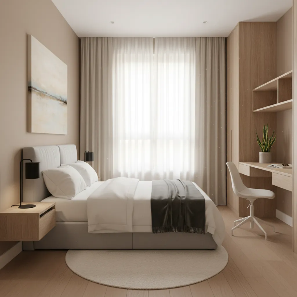 Dormitorios compactos en una casa moderna pequeña