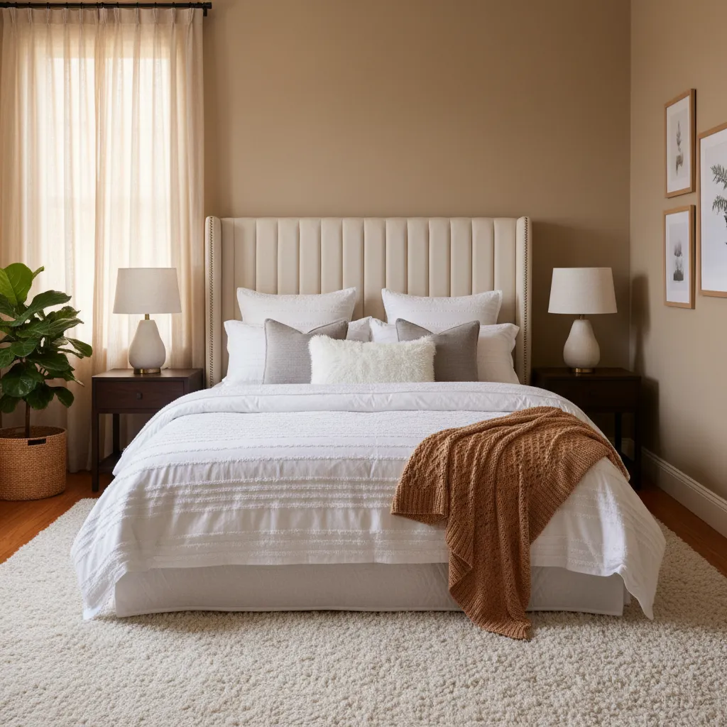 Dos camas individuales con cabecero grande y ropa de cama matrimonial