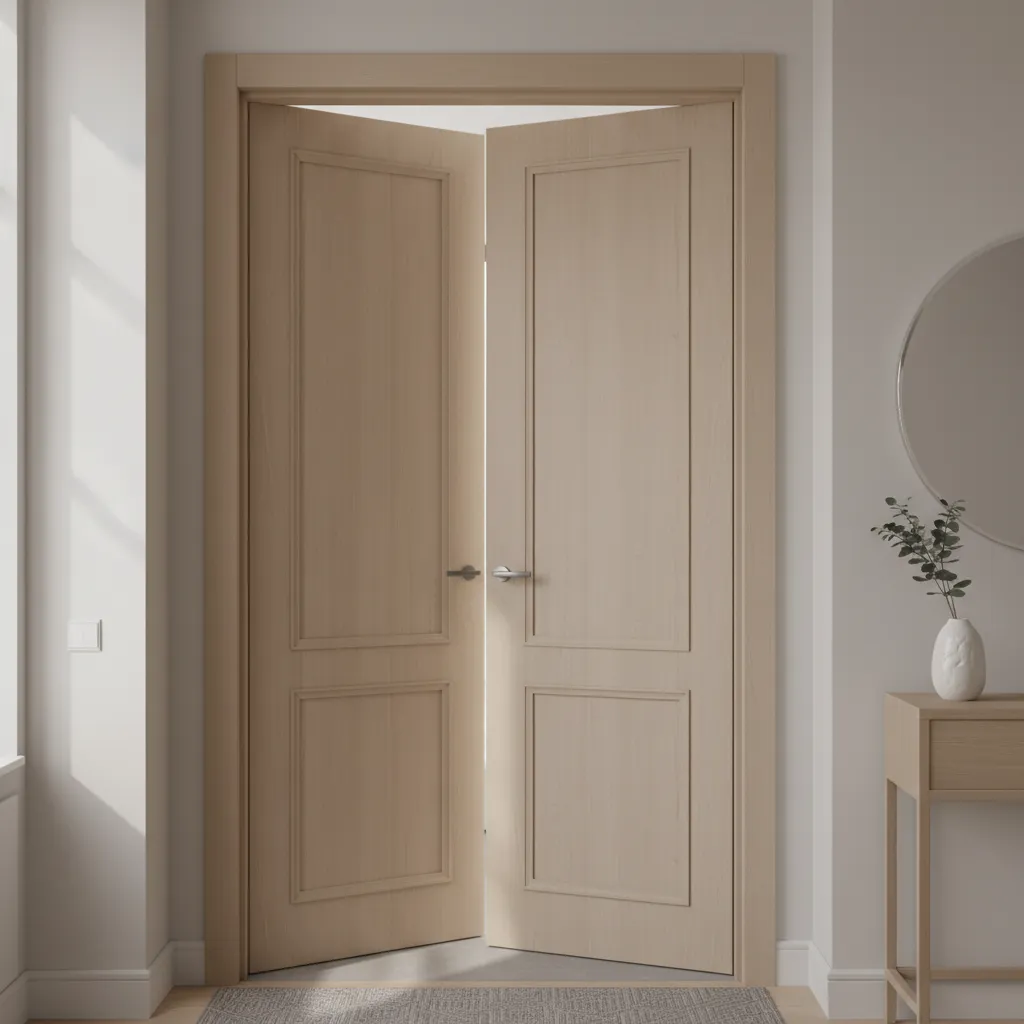 Small entryway with double doors showing tight clearance near walls