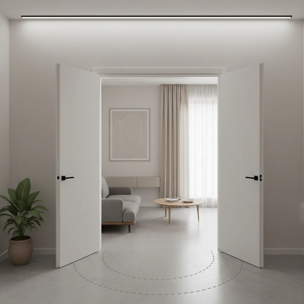 Small room showing double door swing arcs and clearance zones