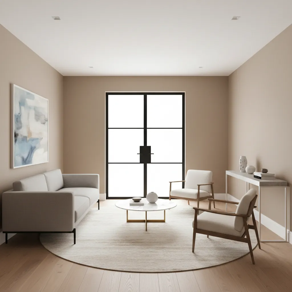 Furniture placement around double door swing area in small living space