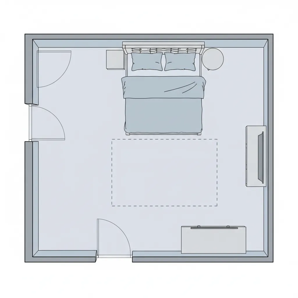 Interior layout showing double door swing clearance in small room