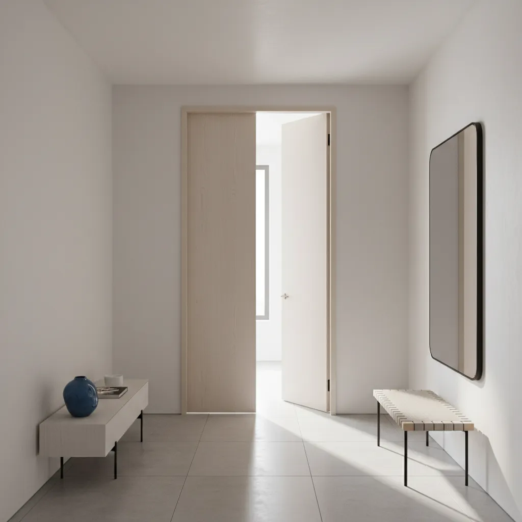 Properly proportioned double doors in a small modern home interior