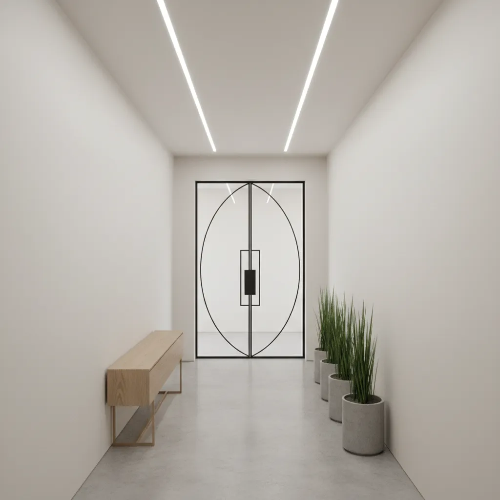 diagram showing double door swing clearance in a narrow corridor