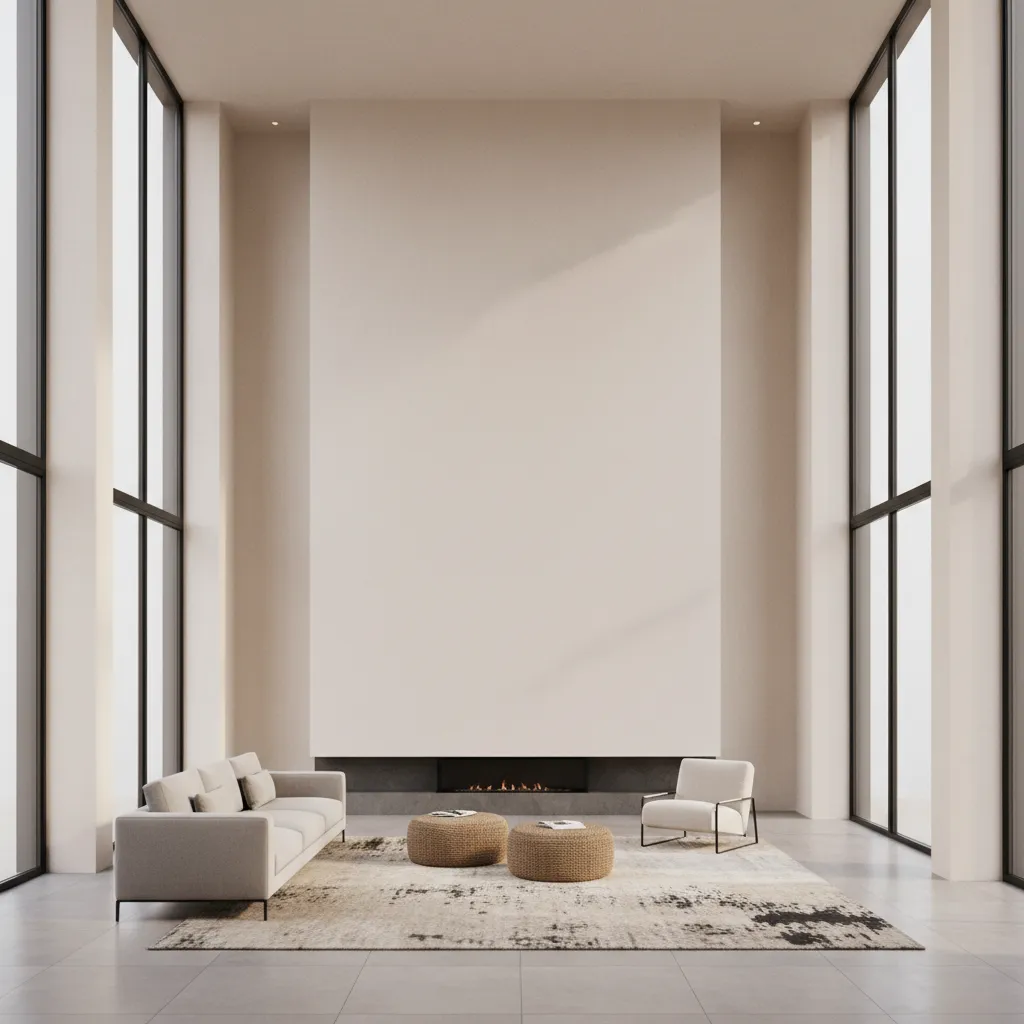 Large living room showing an empty double height wall illustrating common decorating problems