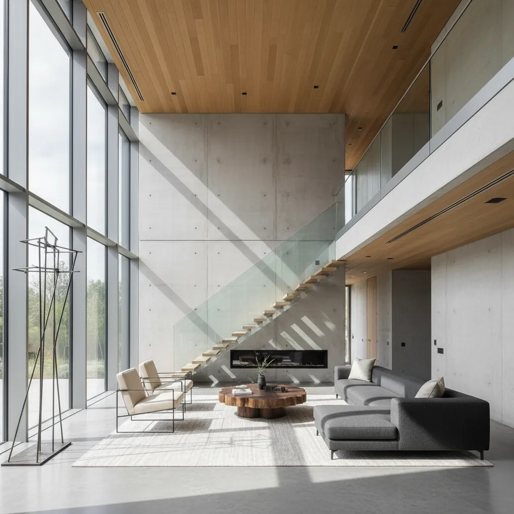 Sala de doble altura en una casa moderna de varios niveles