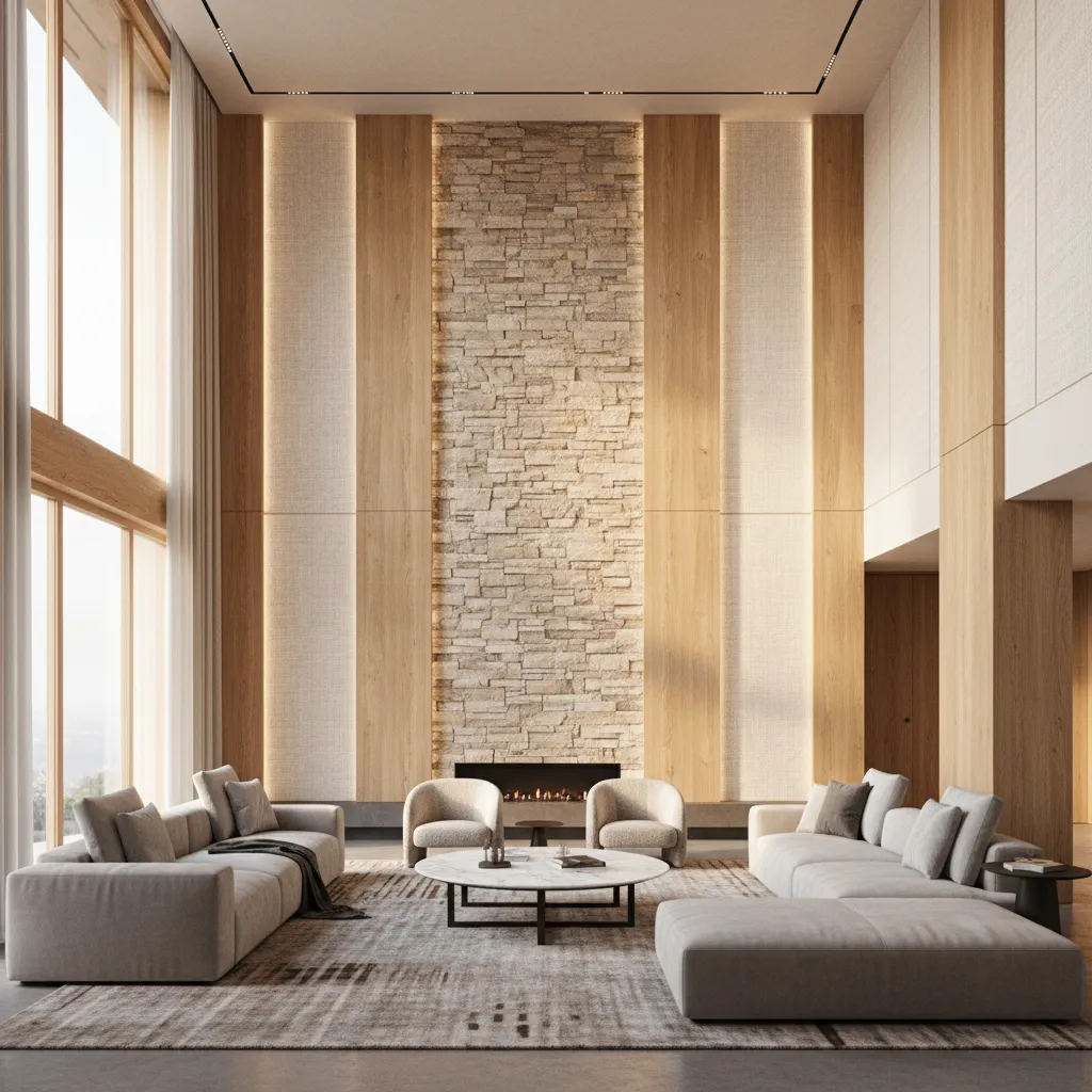 Double Height Wall Design Materials Compared: Stone, Wood Panels, Wallpaper and Paint