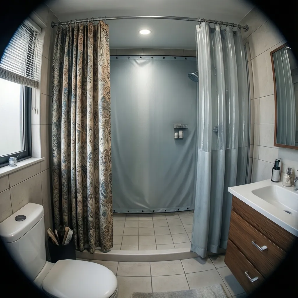 Double curtain rod configuration showing liner and outer curtain separation