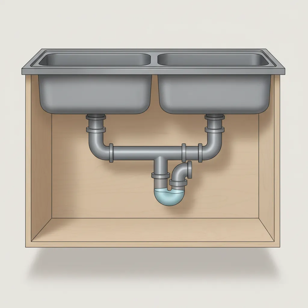 Diagram showing correct drain pipe slope for double sink plumbing