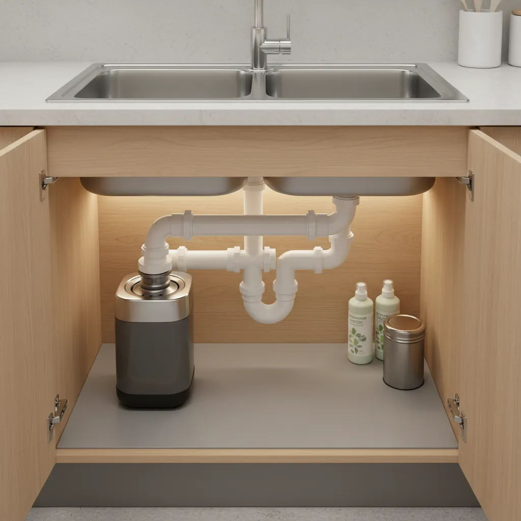 Garbage disposal connected to one bowl of a double kitchen sink