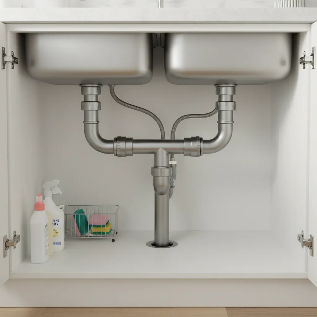 under sink plumbing layout for double kitchen sink installation