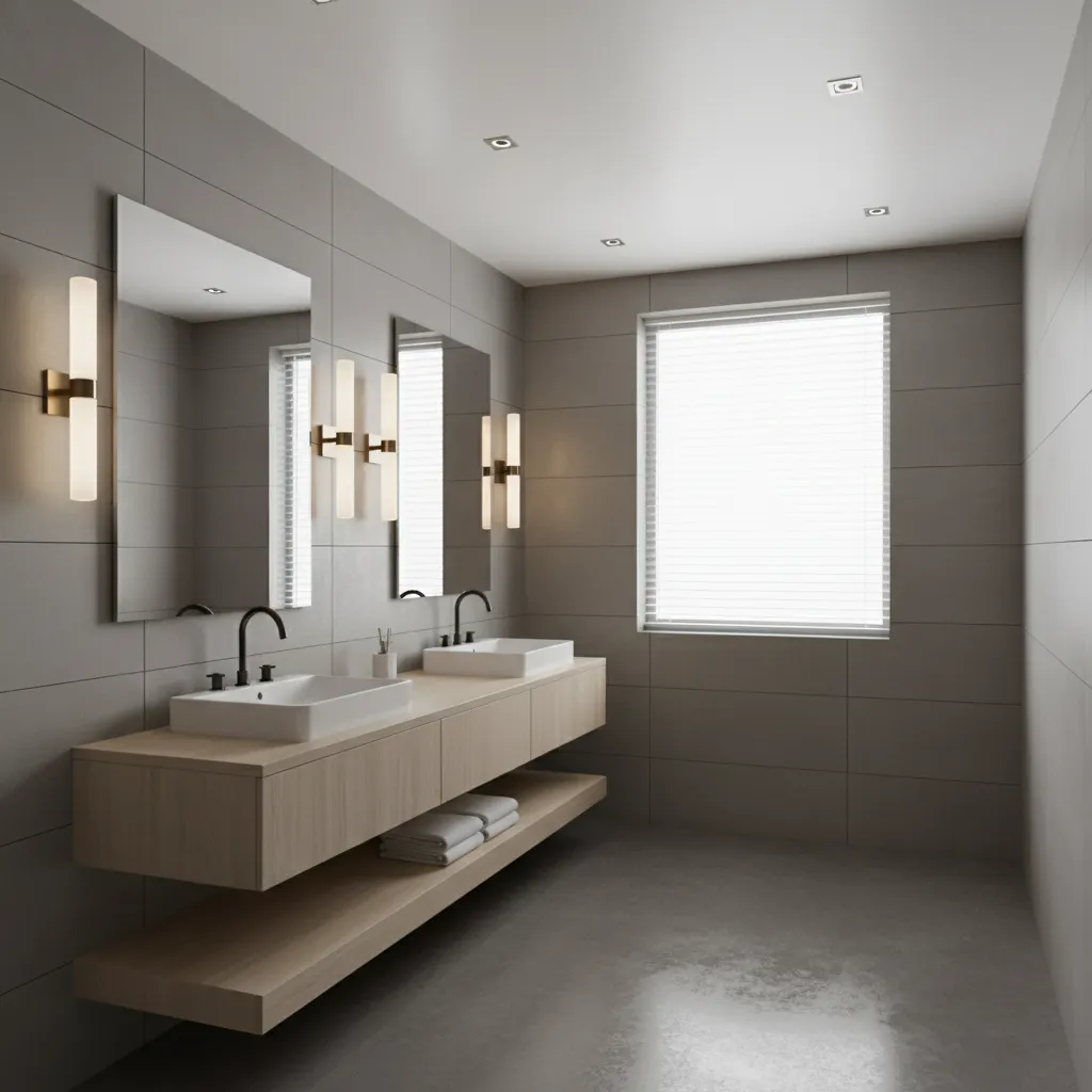 example lighting layout for double sink bathroom vanity