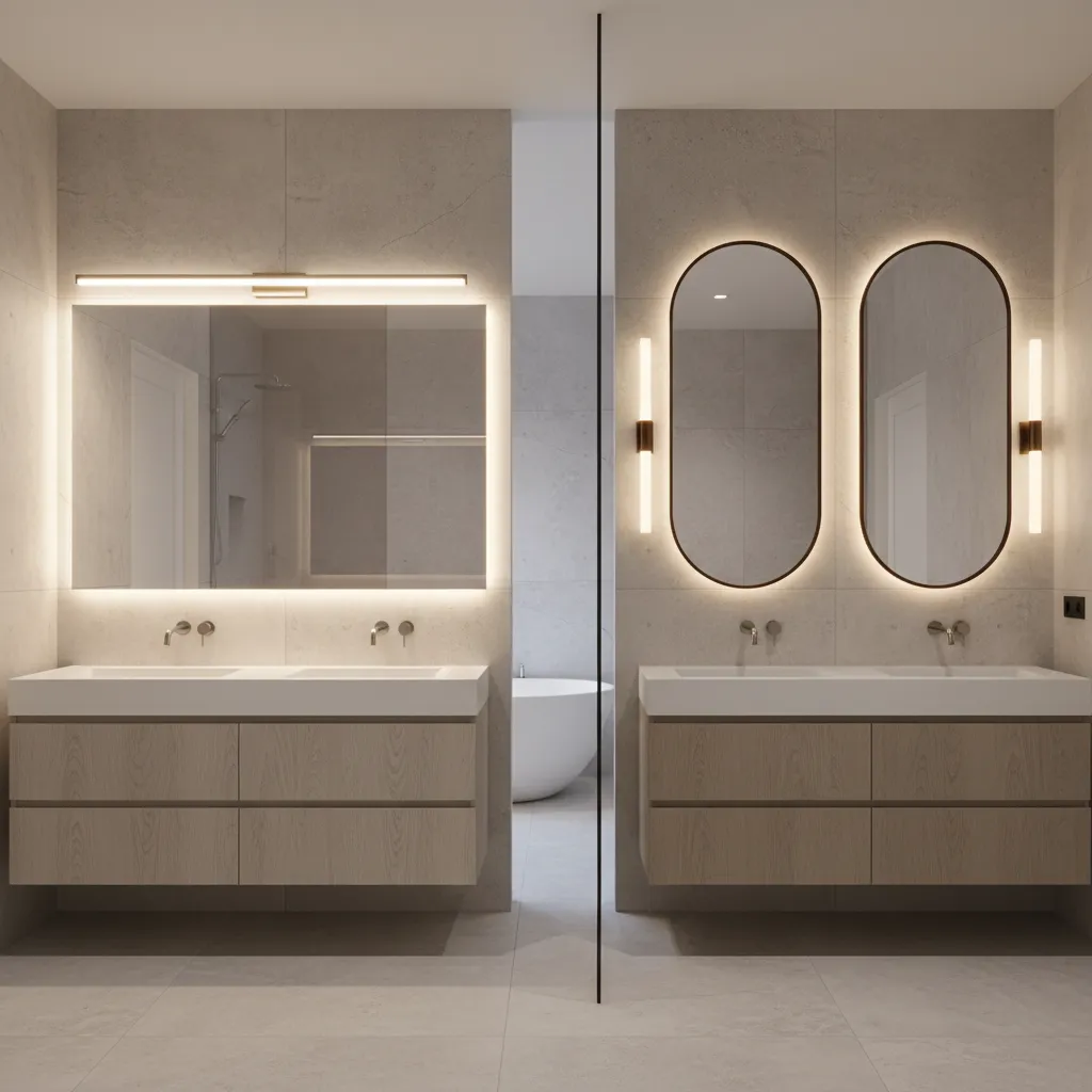 bathroom lighting comparison between single mirror and two mirrors