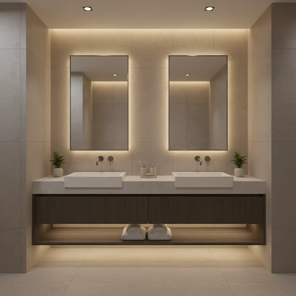 double vanity showing mirror spacing and sink alignment