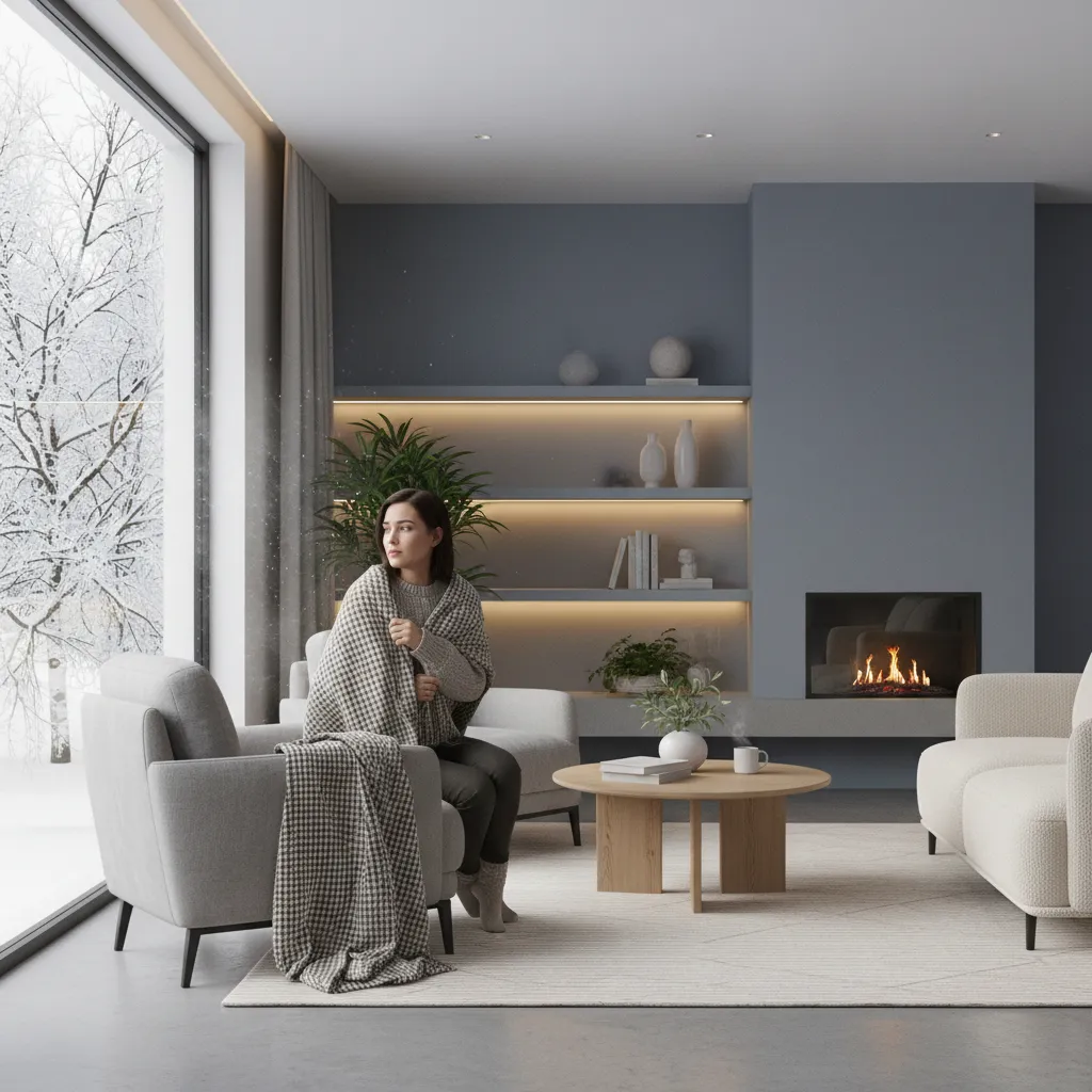 small living room interior with homeowner noticing draft near window