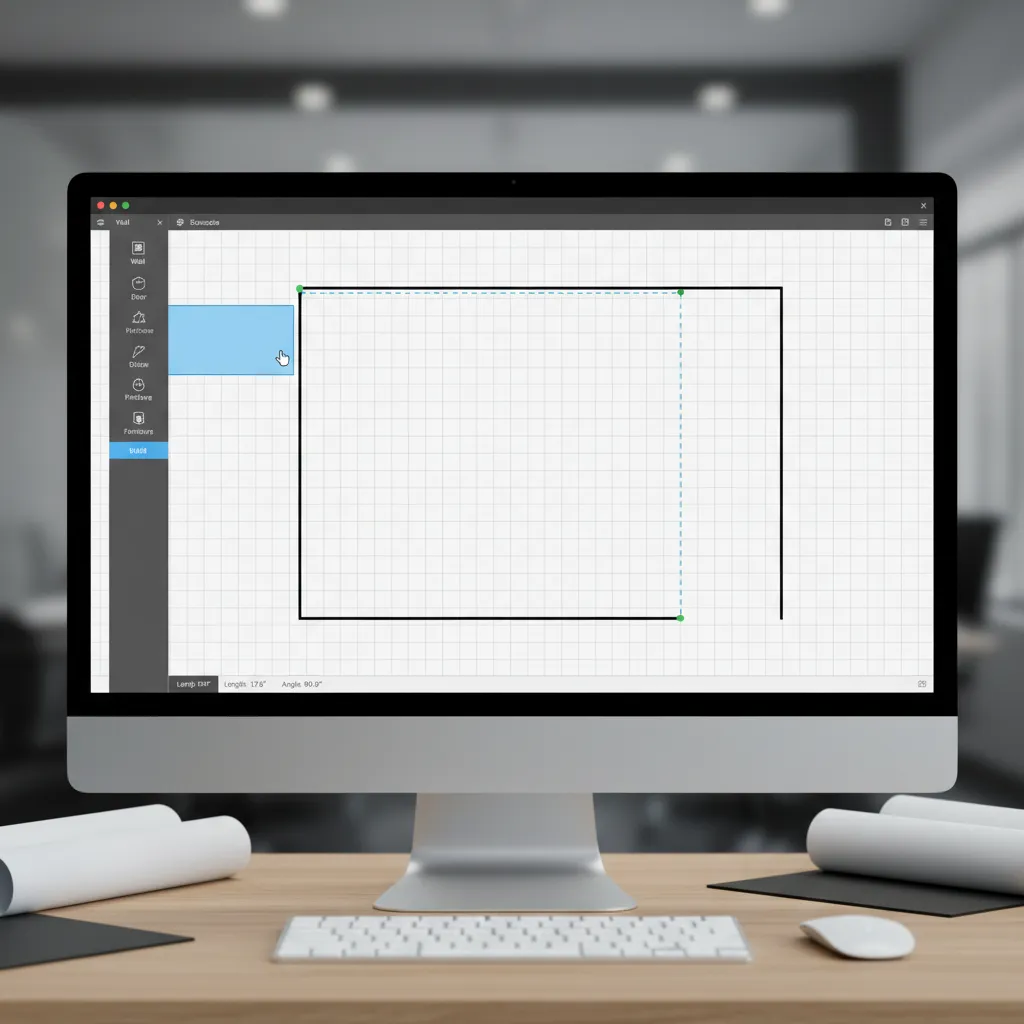 drag and drop floor plan editor creating walls and rooms in a design tool
