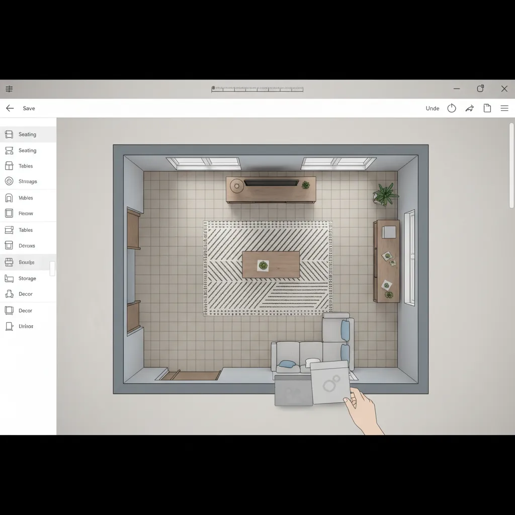drag and drop furniture layout inside a digital floor planning application