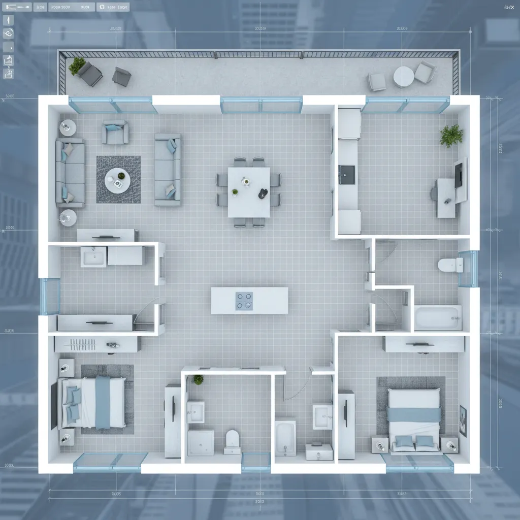 digital floor plan layout showing walls furniture and room zones