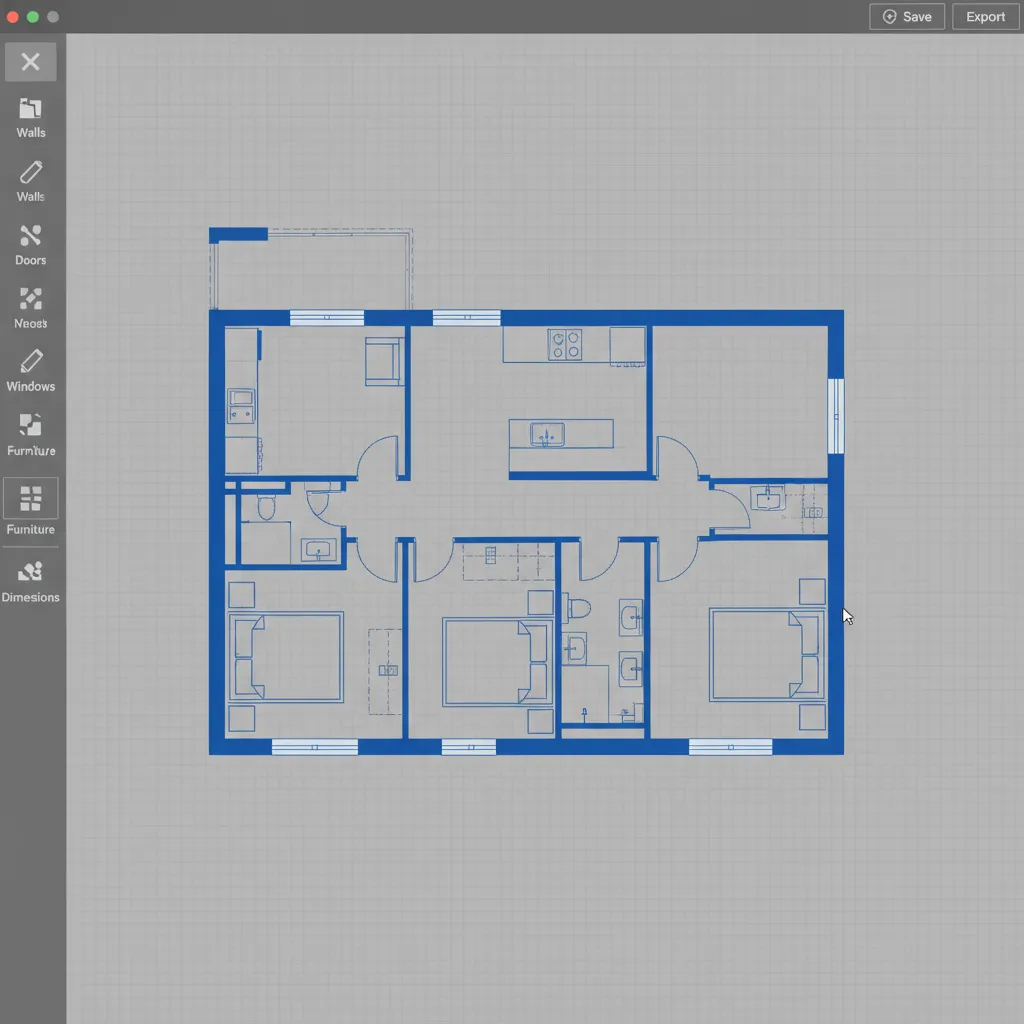 Drag and drop floor plan layout creation with walls and rooms forming apartment plan